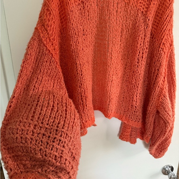 Free People Vibrant Coral Orange Knit Cardigan - Picture 7 of 7